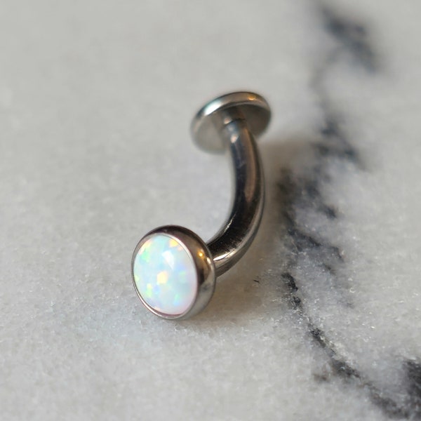 White Opal Floating 14g Titanium Minimalist Internally Threaded Flat Curved Barbell, Floating Belly Button Navel Ring