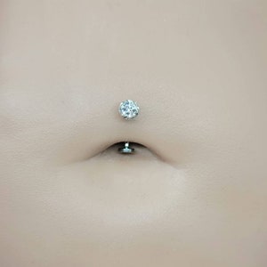 Sparkle 14g Titanium Minimalist Crystal Ball Internally Threaded Flat Curved Barbell, Floating Belly Button Navel Ring