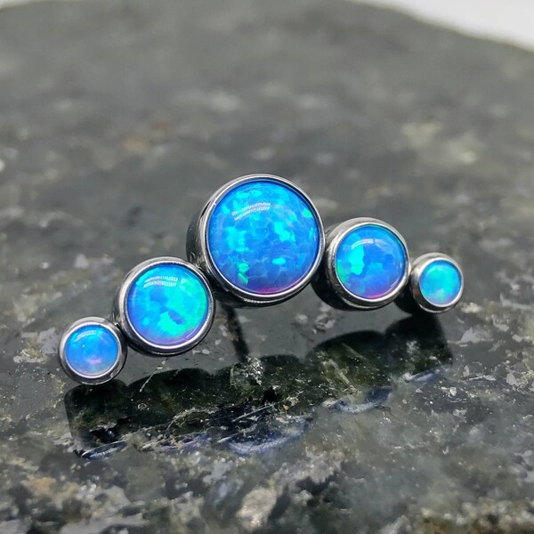 Titanium Threadless Push Fit Blue Opal Cluster Labret Earring Piercing Jewelry Monroe Conch Philtrum Tragus Helix Cartilage Climber