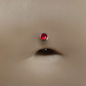 14g Titanium Minimalist Red Swarovski Internally Threaded Flat Curved Barbell, Floating Belly Button Navel Ring