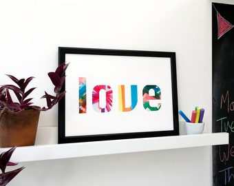 LOVE print/colourful Love print/Typography/ Art Print