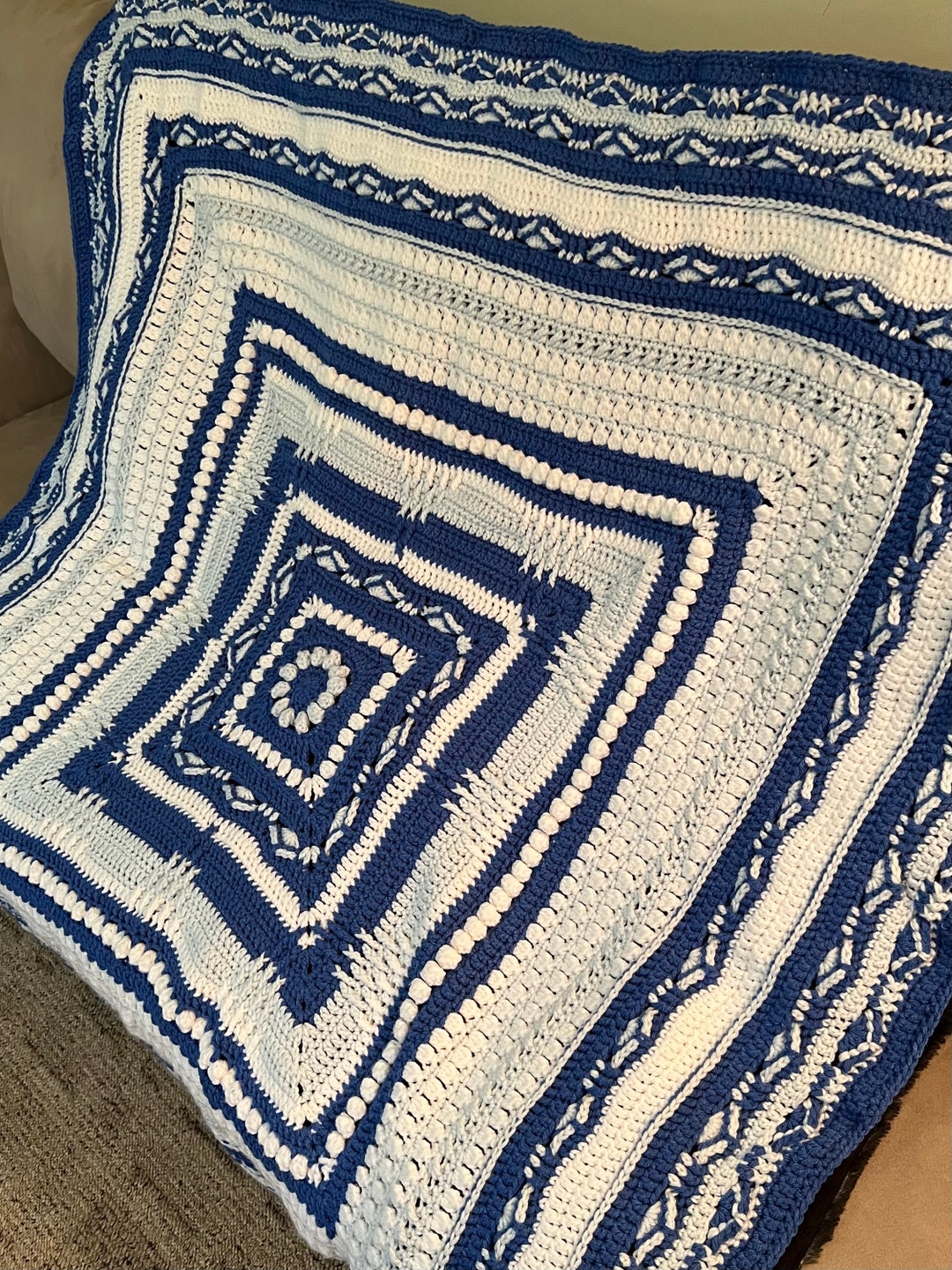Calming Comfort Crocheted Throw Blanket Afghan Blue Etsy