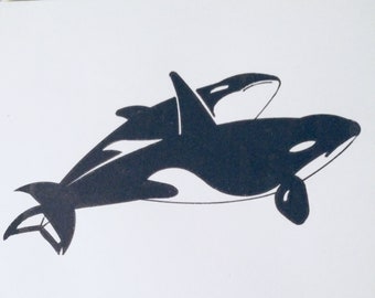Killer Whales jumping out of the Ocean Pen and Ink Illustration 5x7 or 8x10 Copy of Original gift for him or her #126 WarrenDesignShop