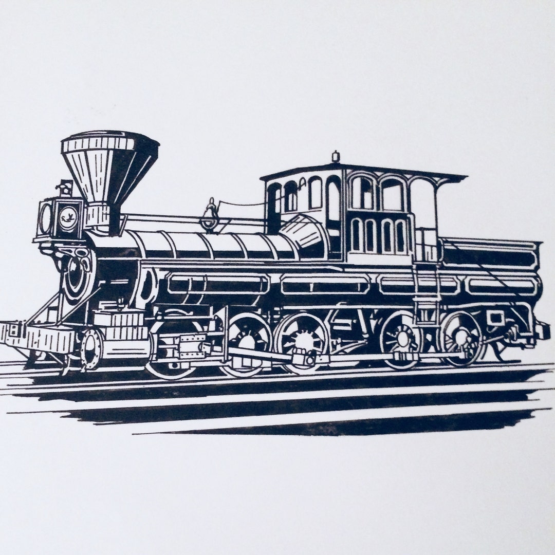Train Illustration Pen and Ink Black and White 5x7 or 8x10 Printed on ...