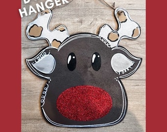 Leopard Christmas Reindeer Door Hanger, Wooden Door Hanger