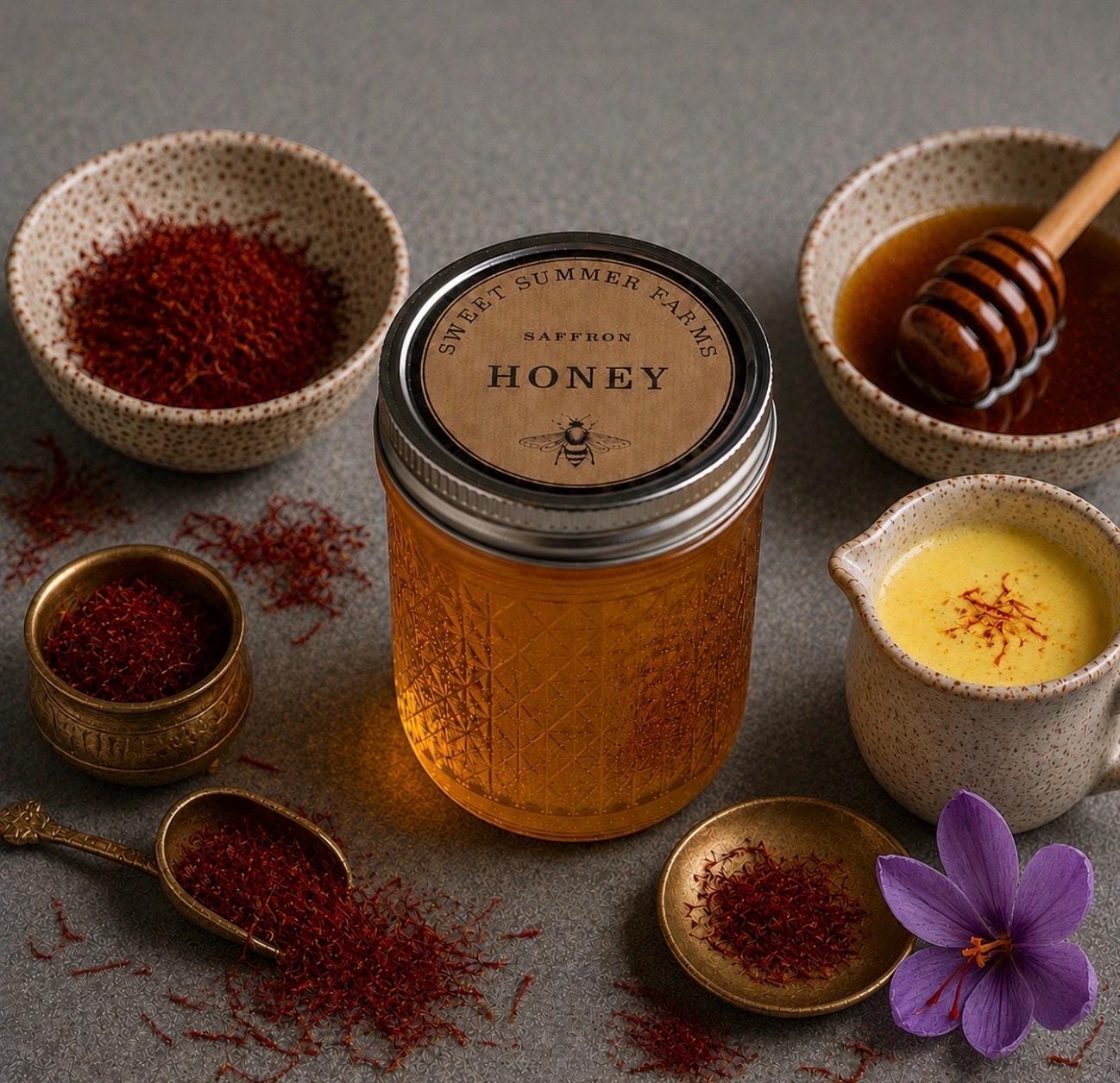 Raw Saffron Infused Honey, Organic Arizona Honey, Personalized Gift