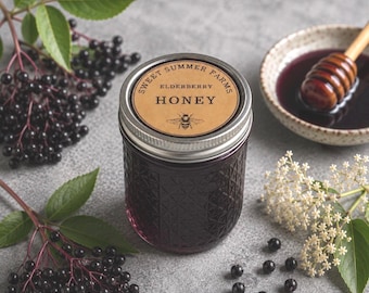 Vlierbessenhoning 100% natuurlijk onbewerkt gepersonaliseerd label op cadeau, gezonde biologische woestijnhoning, fijnproeverscadeau, krijg beter wellnesscadeau