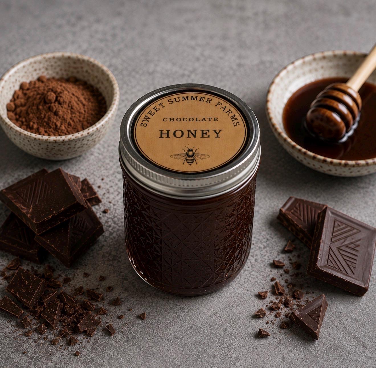 Chocolate Infused Honey, Raw Arizona Honey, Personalized Label