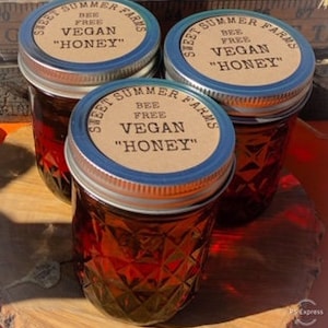 VEGAN "Honing" 100% bijenvrije veganistische honingvervanger natuurlijke ingrediënten gepersonaliseerd label gepersonaliseerde gunsten Veganistisch moeder-/vaderdagcadeau