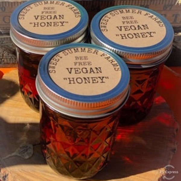 VEGAN « Honey » 100 % substitut de miel végétalien sans abeilles, ingrédients naturels, étiquette personnalisée, cadeau de fête des mères, maman végétalienne