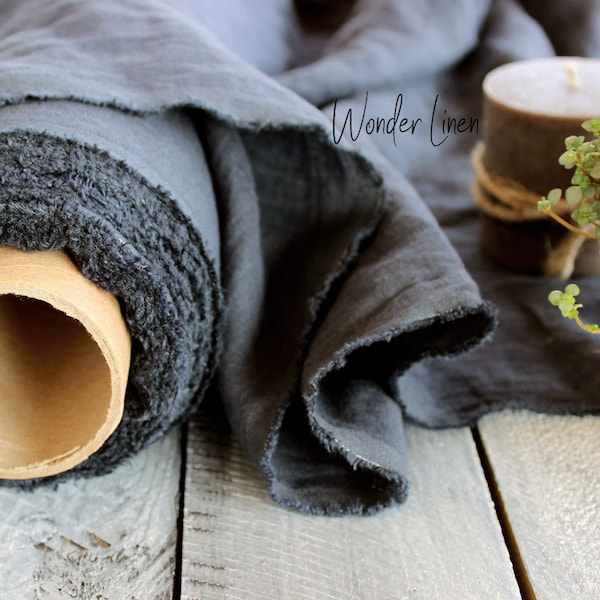 Tissu en lin gris foncé / 100% lin lavé doux par yard ou mètre pour robe / lin adouci pur charbon de bois pour la couture / lavé à la pierre / organique