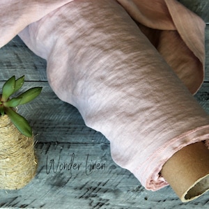 Linen fabric by half yard or meter / light pink soft washed flax / softened linen for sewing / dusty rose stonewashed medium weight 200 gsm