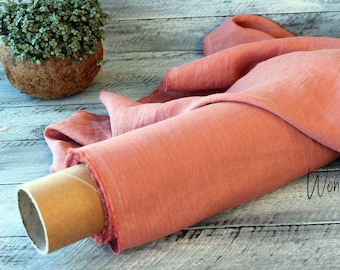 100% linen fabric / pink soft washed flax by meter or yard / salmon softened linen for sewing / rose stonewashed medium weight organic linen