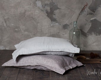 Linen pillowcase with flange. Washed soft linen king bedding. Stonewashed queen linen pillow cover with envelope closure. Oxford pillowcase