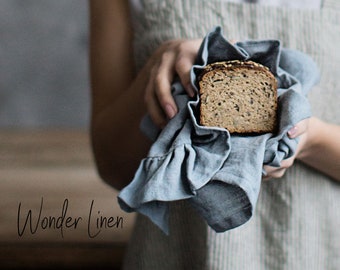Paño de cocina de lino con volantes. Toalla de manos de lino azul polvoriento con volantes. Paño de cocina suave lavado a la piedra. Paño de cocina. Paños de cocina de lino natural.