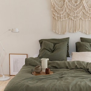 Linen pillowcase with envelope closure. Eucalyptus green washed soft linen king bedding. Stonewashed  standard, queen linen pillow cover