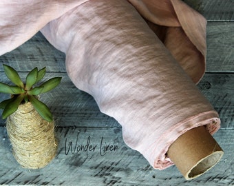 Linen fabric by half yard or meter / light pink soft washed flax / softened linen for sewing / dusty rose stonewashed medium weight 200 gsm