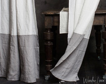 Linen curtains color block 1 PANEL. White gray washed drapes in custom color. Stonewashed linen custom size window curtains. Farmhouse décor