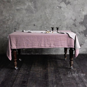Linen tablecloth. Washed soft linen table cloth. Woodrose stonewashed linen custom size tablecloth. Natural dining tablecloth