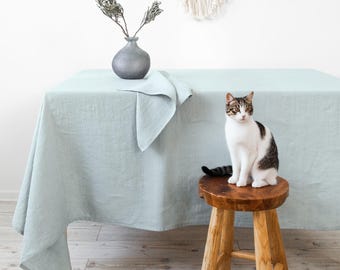 Blue lace Linen tablecloth. Washed soft linen table cloth. Blue stonewashed linen custom size tablecloth. Natural wedding dining table decor