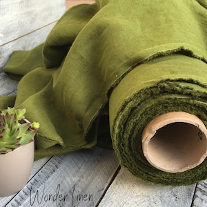 Moss green fabric by half yard or meter / light green soft washed flax / softened pure linen / stonewashed organic for dress