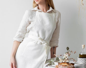 Linen apron. Cream linen full apron with pockets. Soft linen kitchen apron for women and man. Custom color. Mother's day gift