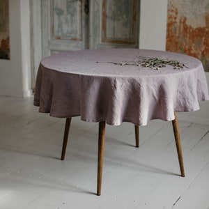 Round Linen tablecloth. Washed soft linen table cloth. Dusty lilac stonewashed linen custom size tablecloth. Purple dinnig tablecloth