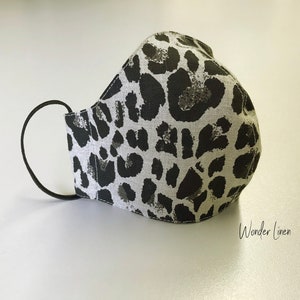 Linen face mask. Leopard print fabric reusable mask. Stonewashed soft anti dust mask. Natural face protecting cover. Linen breathable mask image 2