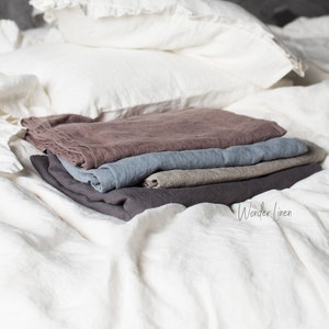 Linen flat sheet. Washed soft linen king bedding in melange gray. Stonewashed queen, twin sheet. Standard and custom size flat sheet