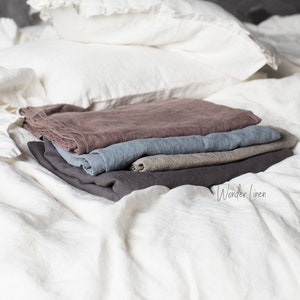 Linen flat sheet. Washed soft linen king bedding in gray. Stonewashed queen, twin sheet. Standard and custom size flat sheet