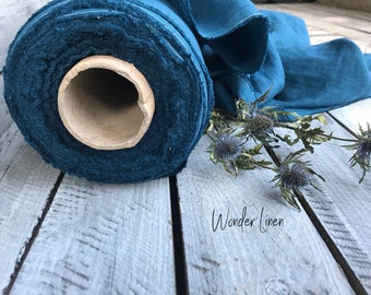Teal linen / 100% linen fabric / soft washed flax by meter or yard / pure softened linen for sewing / stonewashed medium weight