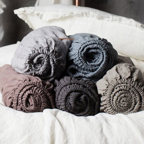 Linen Fitted Sheet. Washed Soft Linen King Bedding. Natural Etsy