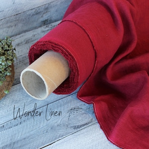 Red linen fabric / washed flax by half meter or yard / red softened linen for sewing / stonewashed medium weight / soft organic summer linen