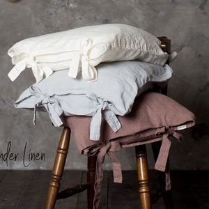 Linen pillowcase with ties. Washed soft linen bedding. Natural stonewashed linen pillow cover with ribbon ties