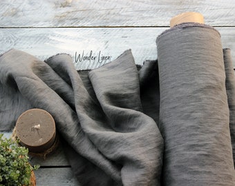 Gray linen fabric / 100% soft washed flax by yard or meter for dress / flax  gray pure softened linen for sewing / stonewashed / organic