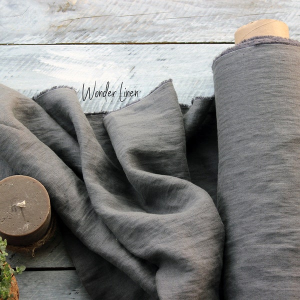 Gray linen fabric / 100% soft washed flax by yard or meter for dress / flax gray pure softened linen for sewing / stonewashed / organic