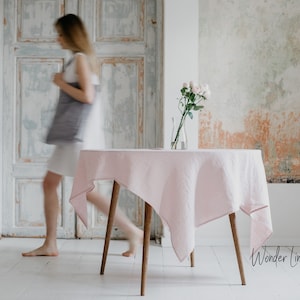 Pink Linen tablecloth. Washed soft linen table cloth. Dusty rose stonewashed linen custom size tablecloth. Natural cream dinnig tablecloth