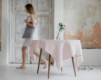 Pink Linen tablecloth. Washed soft linen table cloth. Dusty rose stonewashed linen custom size tablecloth. Natural cream dinnig tablecloth