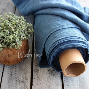 Blue linen fabric by half yard or meter / blue washed flax / softened linen for sewing / stonewashed medium weight / soft summer dress linen