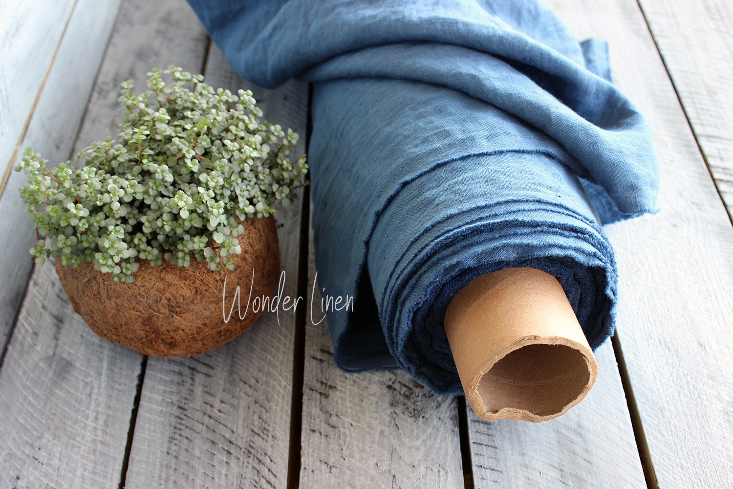 Blue linen fabric by half yard or meter / blue washed flax / softened linen for sewing / stonewashed medium weight / soft summer dress linen