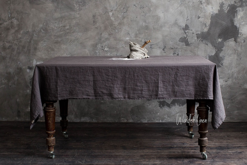 Round Linen tablecloth. Washed soft linen table cloth. Dusty lilac stonewashed linen custom size tablecloth. Purple dinnig tablecloth image 4