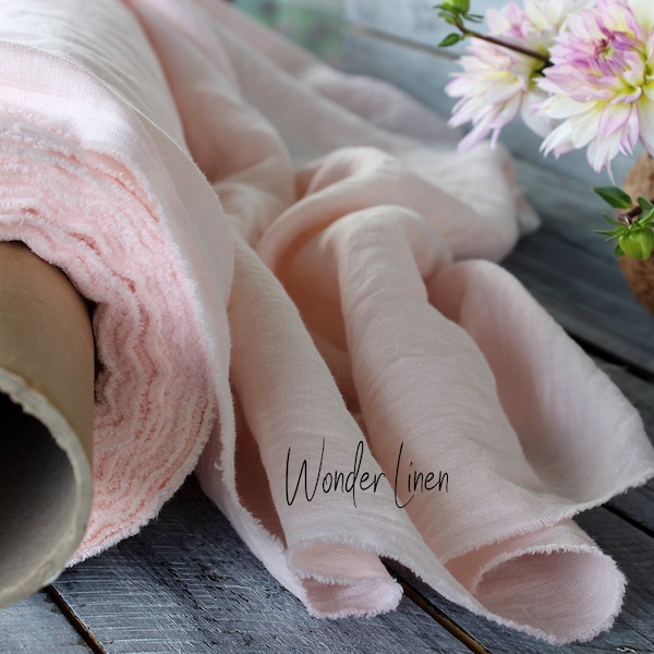 Tissu de lin rose pâle par demi-cour ou mètre / lin lavé doux rose clair / lin ramolli pour la couture / lin lavé à la pierre rose pêche