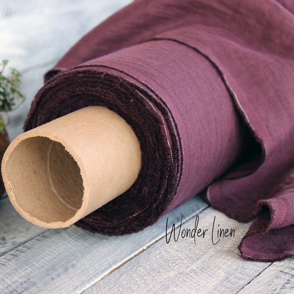 Plum linen fabric / 100% soft washed flax by meter or yard / purple pure softened linen for sewing / organic stonewashed medium weight