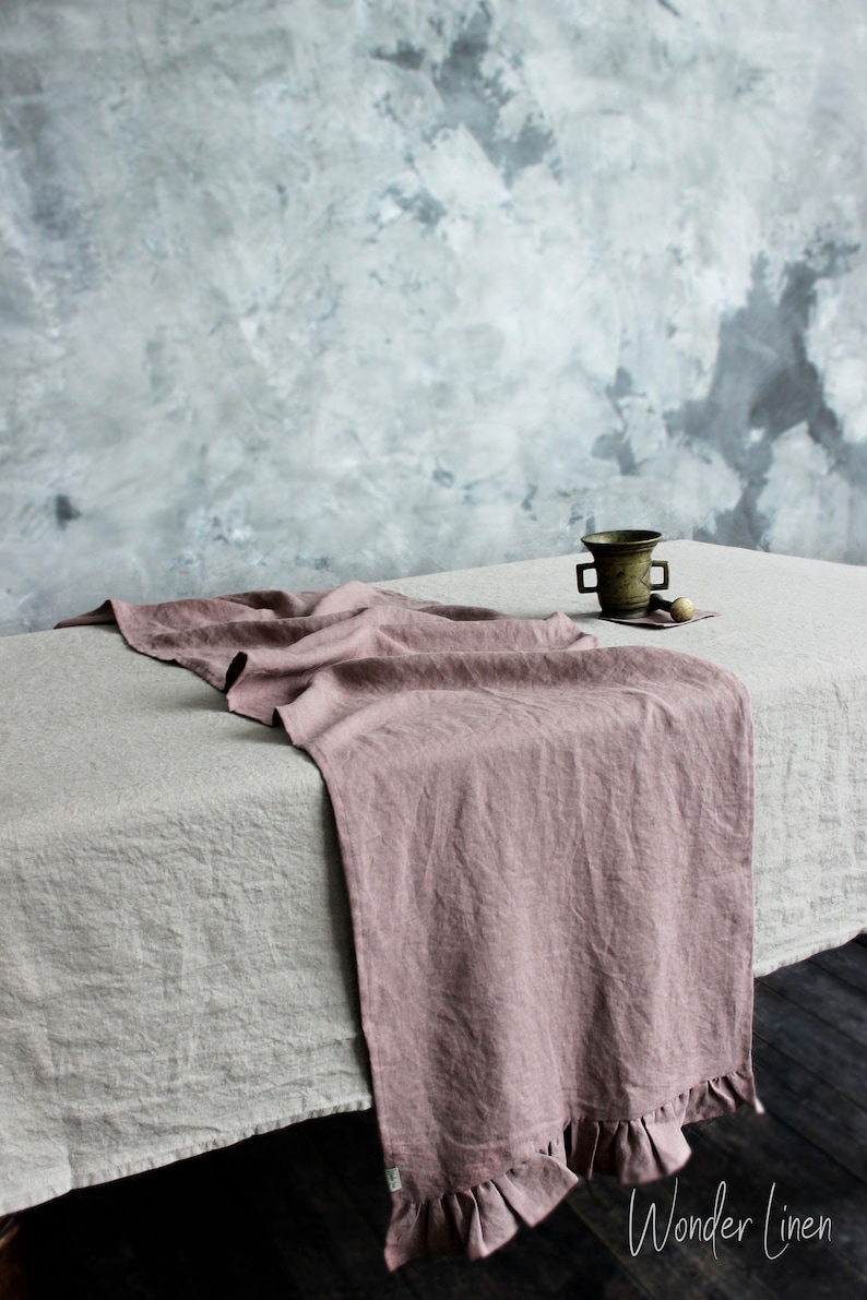 Linen Table Runner With Ruffles. White Washed Soft Linen Etsy