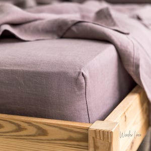 Linen fitted sheet. Washed soft linen king bedding. Mauve taupe stonewashed queen linen fitted sheet. Custom size fitted sheet in dusty rose