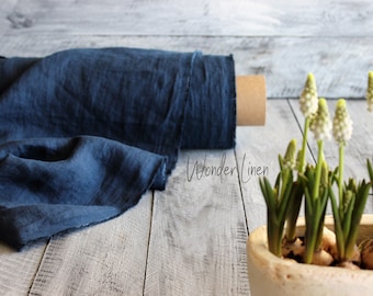 Blue linen fabric / navy washed flax by half meter or yard / indigo softened medium weight linen / stonewashed soft summer linen for dress