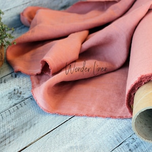 100% linen fabric / pink soft washed flax by meter or yard / salmon softened linen for sewing / rose stonewashed medium weight organic linen image 2