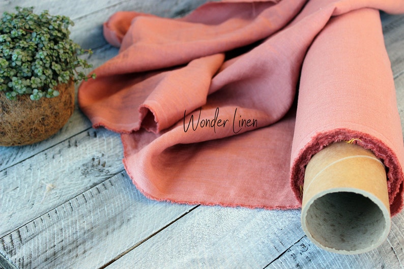 100% linen fabric / pink soft washed flax by meter or yard / salmon softened linen for sewing / rose stonewashed medium weight organic linen image 2