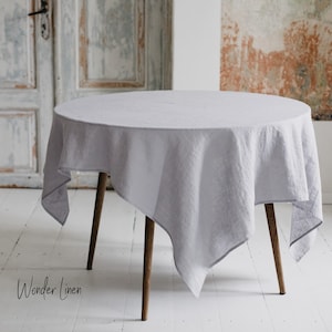 Light gray Linen tablecloth. Washed soft linen table cloth. Stonewashed linen custom size tablecloth. Natural cream dining tablecloth