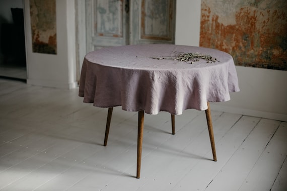 Round Linen tablecloth. Washed soft linen table cloth. Dusty lilac stonewashed linen custom size tablecloth. Purple dining tablecloth